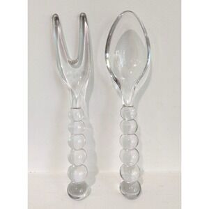 Vintage Imperial Glass Candlewick Set of 2 Salad Fork Spoon Clear 9 1/2"